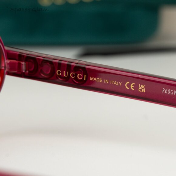 NEW Gucci GG1722SA 004 Transparent Red Burgundy Violet Unisex Oval Sunglasses - Picture 7 of 8